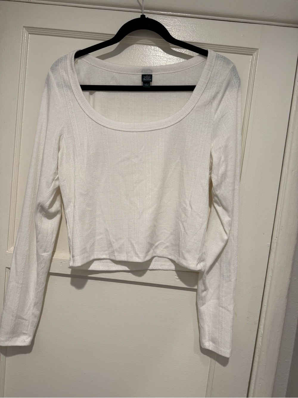 wild fable White Ribbed Scoop-Neck Long Sleeve Top